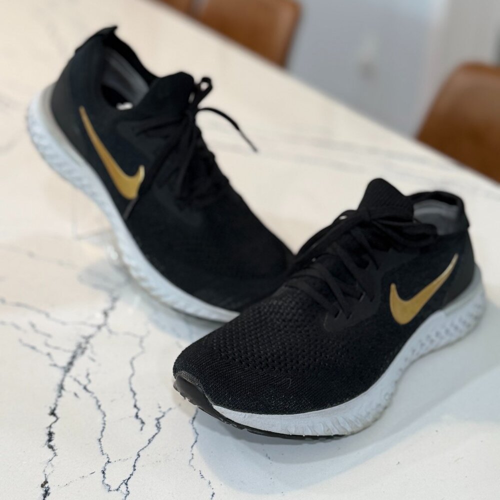 Nike Women's Epic React Flyknit 'Metallic Gold' Sneakers | AQ0070-013 | Size 9
